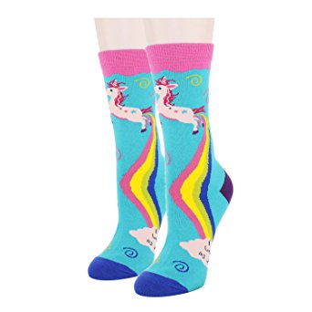 Women Girls Fun Cute Poop Emoji Crazy Rainbow Unicorn Novelty Funny Crew Socks