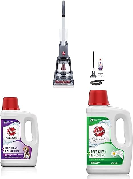 Hoover PowerDash Pet Advanced Compact Carpet Cleaner Machine & Paws & Claws Deep Cleaning Carpet Shampoo with Stainguard & Hoover Renewal Deep Cleaning Carpet Shampoo
