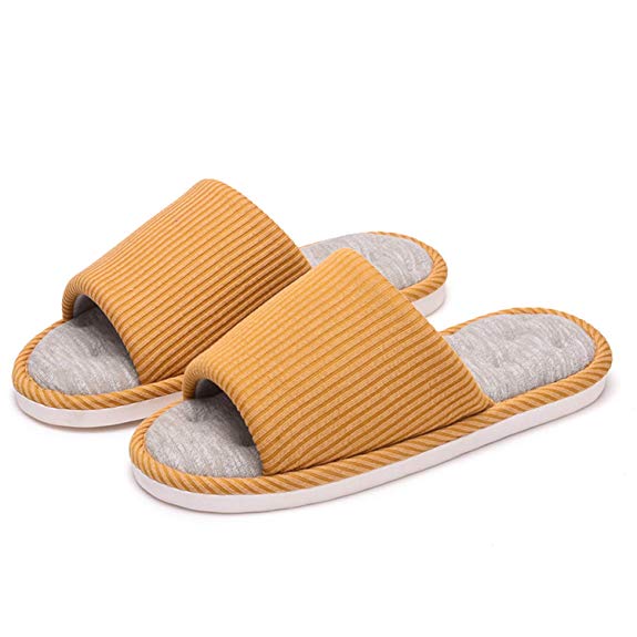 Women's House Slippers, Soft Cotton Slippers Memory Foam Indoor Slippers Open Toe Shoes with Fuzzy Anti Skid Sole