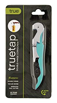 True by True Fabrications Truetap Metal, Double Hinged, Easy to Use, Restaurant Waiter Quality Compact Corkscrew with Foil Cutter - Teal