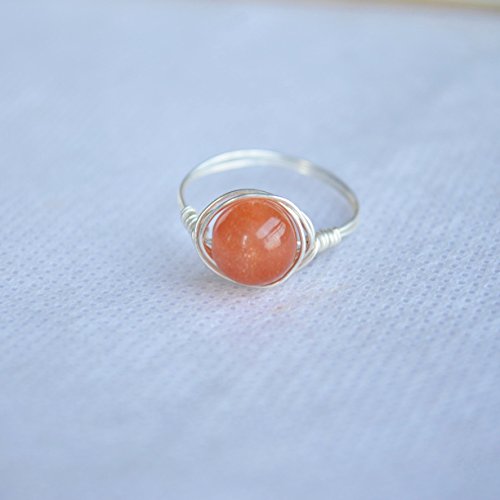 Sunstone Gemstone Natural Stone Birthstone Solitaire 925 Sterling Silver Wire Wrapped Rings