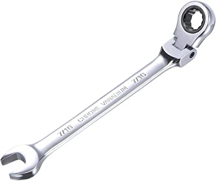 uxcell 7/16 Inch Flex-Head Ratcheting Combination Wrench SAE 72 Teeth 12 Point Ratchet Box Ended Spanner Tools, Cr-V