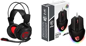 MSI DS502 Binaural Bandeau Noir, Rouge - Casques Audio & Clutch GM20 Elite Souris Gaming - Capteur Optique 6400 DPI, Droitiers, Switches OMRON 20M  Clics, 6 Boutons, Latence 1ms