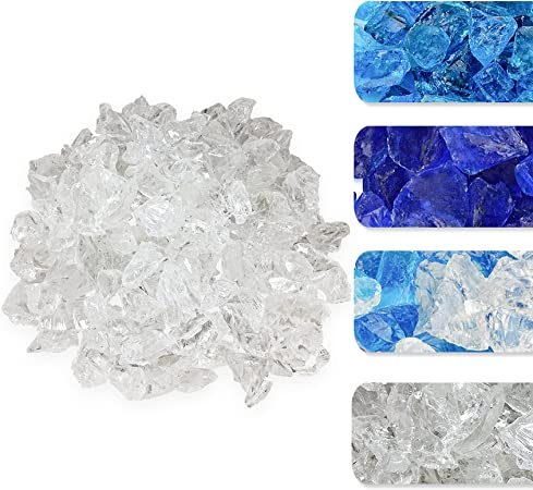 Skyflame 10-Pound Recycled Fire Glass for Fire Pit/Fireplace/Vase Fillers/Garden Landscapes, Ice Clear