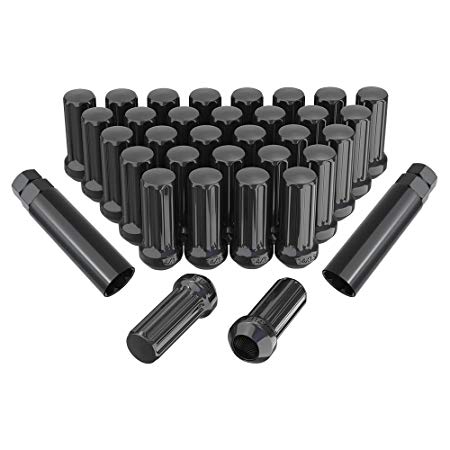 YITAMOTOR Lug Nuts 14x1.5 Black 32Pcs, 7 Spline Wheel Lug Nuts Compatible for Ford F-250 F-350 Chevy GMC 8 Lug Trucks with 2 Keys