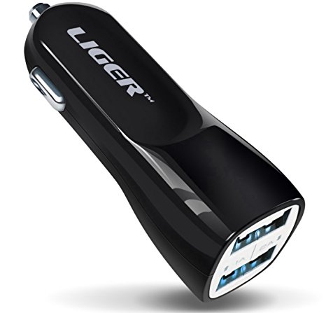 Car Charger, Liger® High Output Dual Port USB Car Charger 3.1a (15w) Apple iPhone 6 , 6 Plus , 5/5S/5C, iPad, iPad Air, iPad mini, iPod, Samsung Galaxy S5/S4/S3, Tab 3, Note 3/2, Google Nexus 7, GPS, Bluetooth Headset, Smart Phones, Tablets and Other Devices (Black)