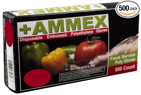 AMMEX - PGLOVE-M-500-BX - Poly Gloves - Disposable, Food Service, 1 mil, Medium, Clear (Box of 500)