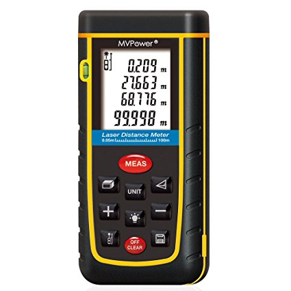 MVPower® Newest Handheld Laser Distance Meter with Bubble Level Rangefinder Range Finder Tape measure Large LCD with Backlight - Black&Yellow (0.05 to 100m)