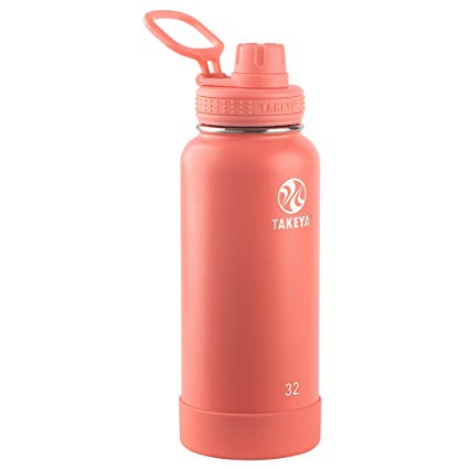 Takeya 51176 Actives Insulated Stainless Steel Water Bottle with Spout Lid, 32 oz, Coral