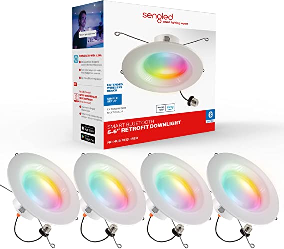 Smart Recessed Lighting 5/6 inch, Sengled LED Can Lights Retrofit Recessed Lighting Work with Alexa, 940LM Smart LED Downlight ‎Multicolor Dimmable, Baffle Trim, Bluetooth No Hub Required, 4 Pack