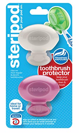 Steripod Clip-on Toothbrush Protector (2-Pack Champagne Pearl & Rose Gold) I Protects Against Soap, Dirt and Hair I for Travel, Home, Camping