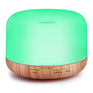 Essential Oil Air Mist Diffuser - Quiet Aroma Essential Oil Diffuser with Adjustable Cool Mist Humidifier Mode Waterless Auto-off 7 Color Lights Changing for Office Home Bedroom Living Room (500ml)