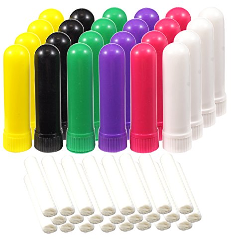 Essential Oil Aromatherapy Blank Nasal Inhaler Tubes, Assorted Colors, As Shown (24 Pack) with wicks