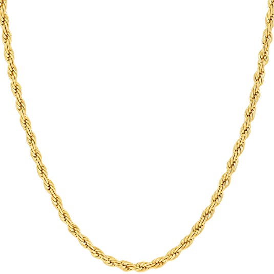 Lifetime Jewelry 2MM Rope Chain, 24K Gold with Inlaid Bronze, Premium Fashion Jewelry, Wear Alone or with Pendant, GUARANTEED FOR LIFE, Sizes 16 to 36 Inches