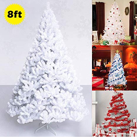 COSTWAY VD-19736CM 8Ft-Artificial-PVC-Christmas-Tree-W-Stand-Holiday-Season-Indoor-Outdoor-White