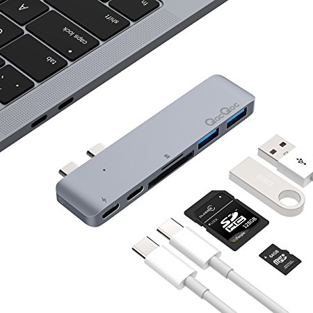 USB C Hub, GN28A Type-C Multi-Port Hub with Type C Charging Port, 2 USB 3.0 Extension Ports, 1 SD Card and 1 Micro Card Reader for 2016 MacBook Pro 13” and 15” (Gray)