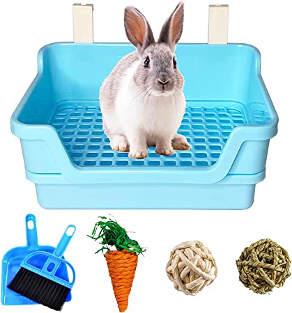 kathson Extra Large Rabbit Litter Box Trainer Rabbit Toilet Small Animal Potty Bunny Litter Pan Box for Adult Guinea Pig Rats Chinchilla Ferret Galesaur (Blue)