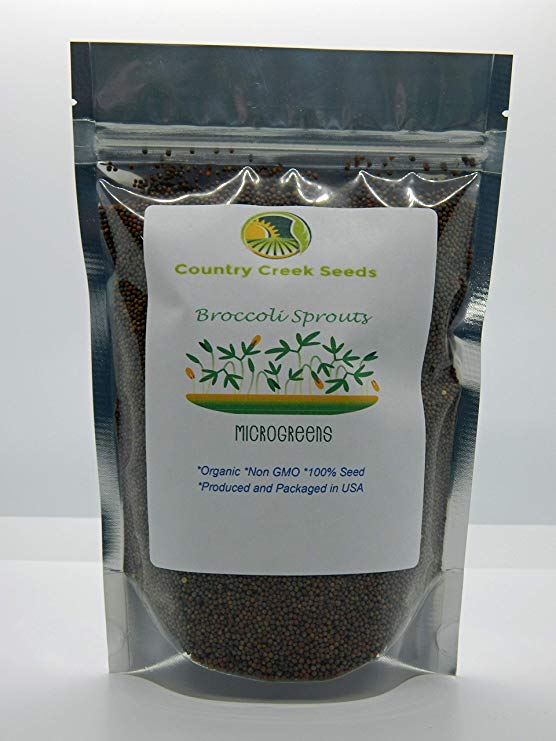 Organic, Non-GMO Broccoli Seeds for Sprouting Sprouts Microgreens (6oz of Pure Seed (40000 Seeds)). Country Creek LLC. Brand.