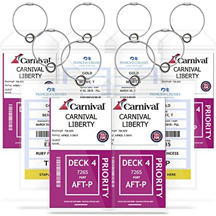 GreatShield Cruise Luggage Tag Holder (8 Pack) with Zip Seal & Steel Loops, Weather Resistance PVC Pouch - Clear