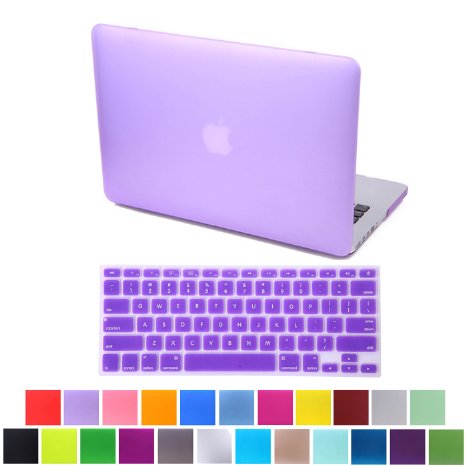 HDE MacBook Pro 13 Retina Case Hard Shell Cover Rubberized Soft Touch  Keyboard Skin - Fits Model A1425  A1502 No CD Drive Purple