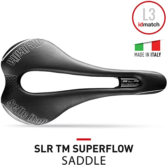 Selle Italia SLR TM SuperFlow Road Bike Saddle - Comfortable MTB and Road Bicycle Seat for Men and Women - 275 x 145mm, Men, 210g, Black