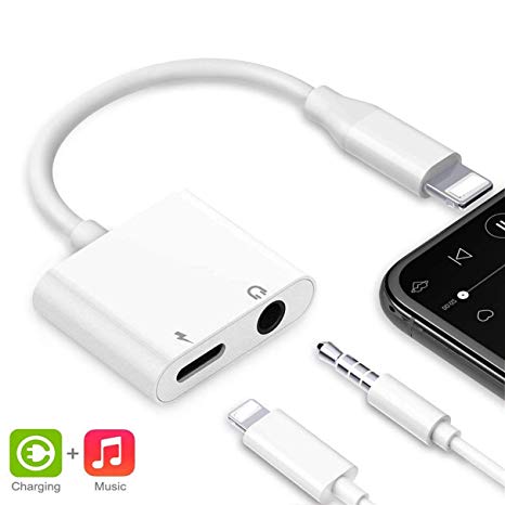 Headphone Jack Adapter Charger for iPhone 8 Splitter Dongle Earphone Cable and Aux Audio Connector for iPhone X/Xs/XS max/8/8 Plus/7/7 Plus 2 in 1 Headphone for Music and Charge Support iOS 12 More