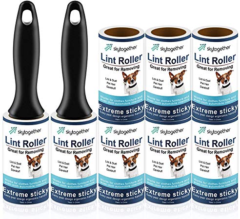 Lint Rollers for Pet Hair, Clothes, Furniture, Carpet, Couch, Extra Sticky Lint Remover, Travel Size Cat Dog Hair Lint Roll, 2 Handles 8 Roller Refills Pack, 64 Sheets/Roller (512 Sheets Total)