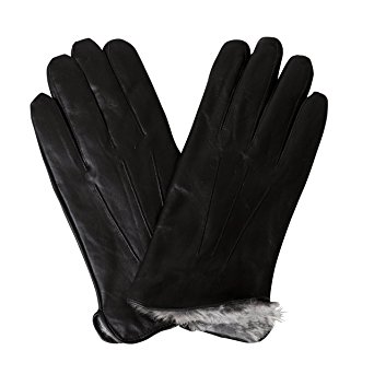 Men's Luxury Rabbit Fur Lined Genuine Butter Soft Black Leather Gloves