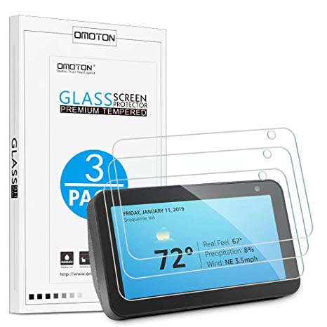 [3 Pack] OMOTON Echo Show 5 Screen Protector - Tempered Glass/Pricise Cutout/High Defination [Update Version]