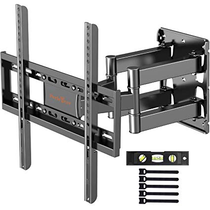 TV Wall Bracket, Tilt Swivel Dual Articulating Arm TV Wall Mount MAX VESA 400x400mm for 26-55 inch LED LCD OLED Plasma Flat& Curved Screens, Support 45kg, Includes Bubble Level,Cable Ties