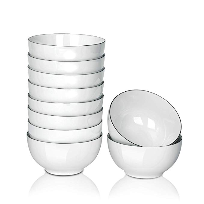 AnBnCn 10 Packs 15-Ounce Porcelain Small Bowl Set for Ice Cream Dessert,Small Side Dishes,Salad,Fruit,Dip-White