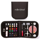 Compact Sewing Kit for Home Travel and Emergency - Premium Sewing Supplies plus 2x White and Black Thread Black Case