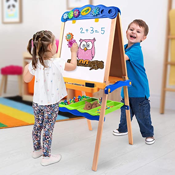 Crayola Kids Wood Studio Set, Draw' N Store, with Magnetic/Dry-Erase and Chalkboard Surfaces, Ages 3, 4, 5, 6