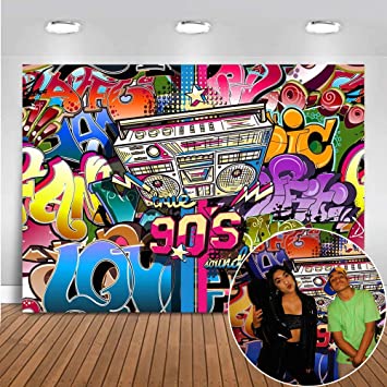 Mehofoto Hip Pop 90's Backdrop 7x5ft Vinyl Graffiti Music 90th Themed Party Background 90s Personalized Portrait Banner Decoration Photography Backdrops