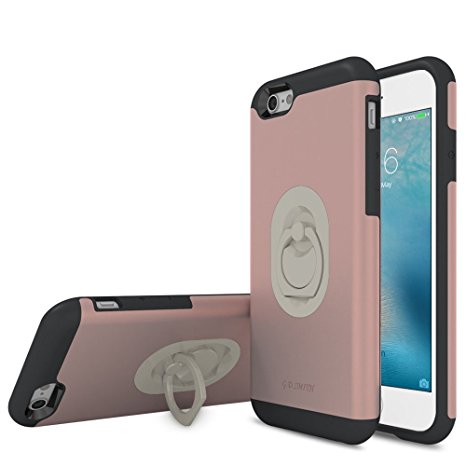 iPhone 6s Case, G.D.SMITH Dual Layers iphone 6s Cover Shock-absorbing Bumper Case with 360 Rotating Kickstand Smart Grip Ring Stand Anti-drop Holder for iphone 6, 6s(4.7inch) (Rose Gold)