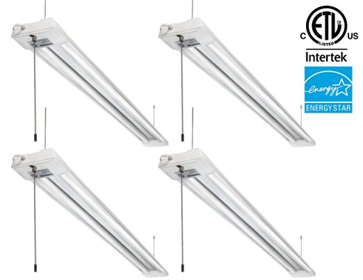 4-PACK 4ft 40W LED Utility Shop Light, 4000lm 120W Equivalent ENERGY STAR & ETL Listed, Double Integrated LED Fixture, 5000K Daylight Ceiling Light Pull Cord Switch, Garage/Basement/Workshop
