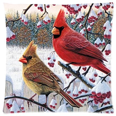 Funny winter cardinal Birds Zippered Pillow Protector 18X18 inch (one side)
