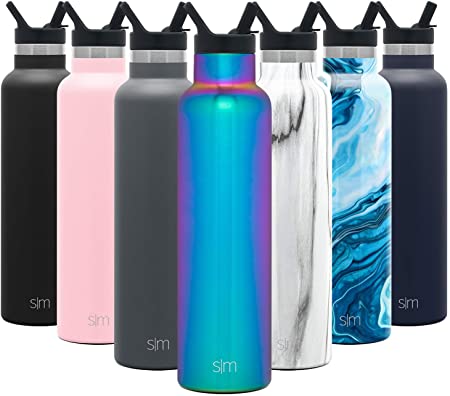 Simple Modern 24oz Ascent Water Bottle with Straw Lid - Stainless Steel Hydro Tumbler Flask - Double Wall Vacuum Insulated Small Reusable Metal Leakproof -Prism