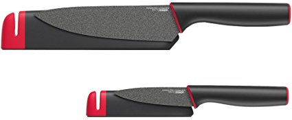 Joseph Joseph Slice and Sharpen Knives with 6 inch Chef's Knife and 3.5 inch Paring Knife - Lack/Red