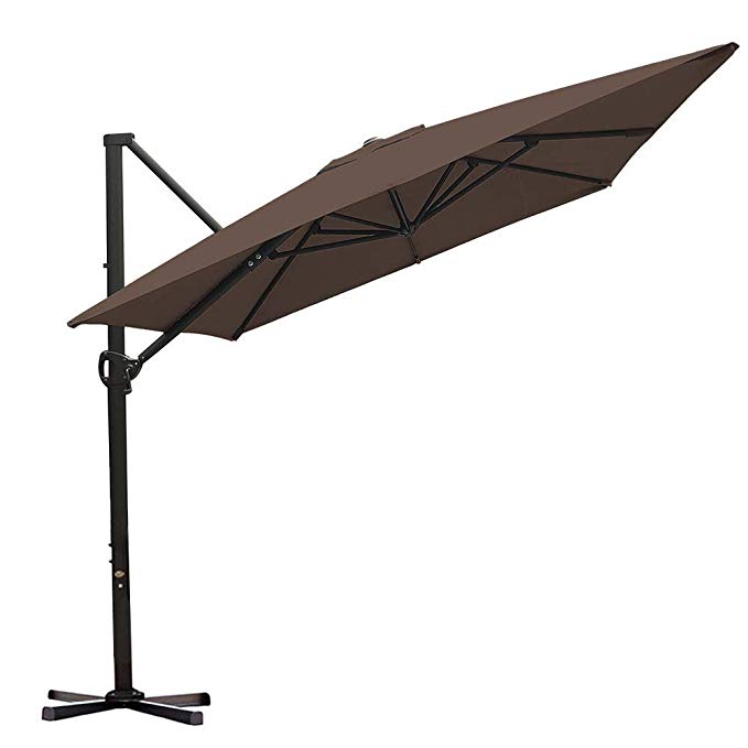 Abba Patio Rectangular Offset Cantilever Patio Umbrella with Crank Lift Tilt and Cross Base, 8 x 10 Feet, Cocoa