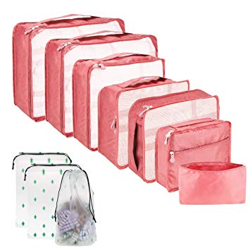 Packing Cubes for Suitcase, 10 Pcs Suitcase Organiser Bags, High Quality Suitcase Travel Organiser, Hand Luggage Packing Cubes Value Set for Travel (10 pcs, Pink)
