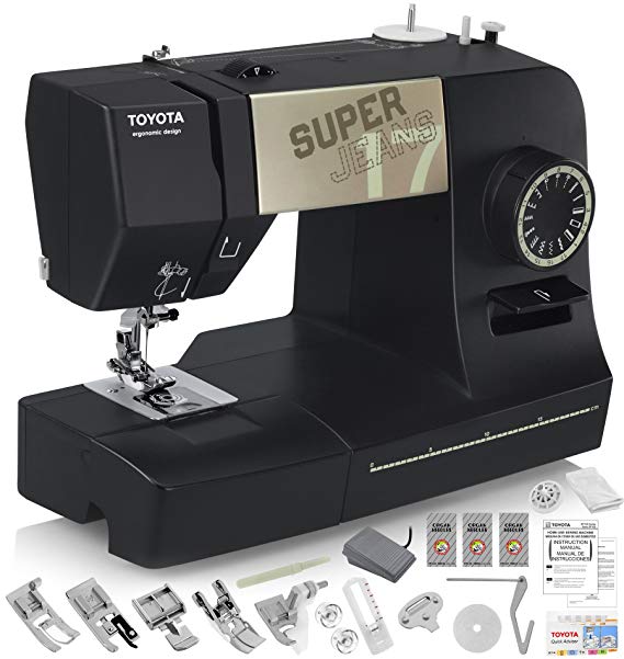 TOYOTA Super Jeans J17XL Sewing Machine (Glides Over 12 Layers of Denim) w/Gliding Foot, Blind Hem Foot, Zipper Foot, Overcast Foot, Needles and More!