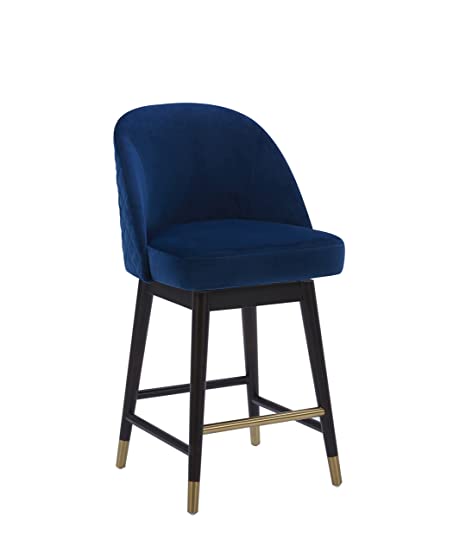 Amazon Brand - Rivet Contemporary Upholstered Counter-Height Swivel Bar Stool with Wood Legs, 37"H, Blue Velvet