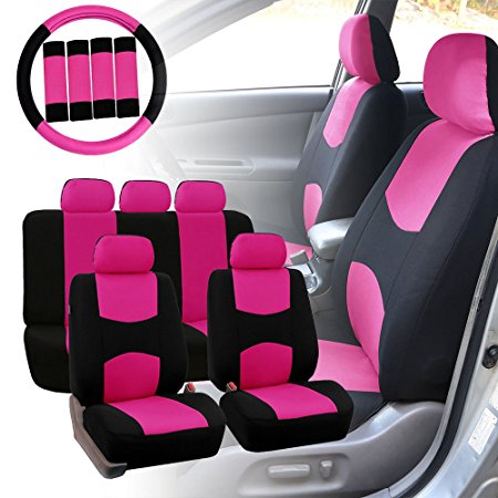 FH GROUP FH-FB030115-COMBO Light & Breezy Pink/Black Cloth Seat Cover Set - Fit Most Car, Truck, Suv, or Van