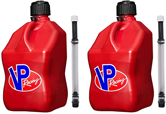 VP Racing Fuels Motorsport 5 Gallon Square Plastic Utility Jug Red & 14 Inch Hose (2 Pack)