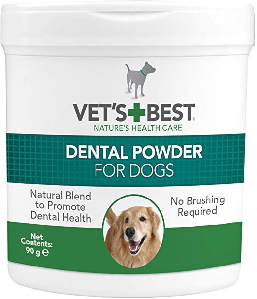 Vet's Best Natural Dental Powder |Plaque off & Tarter Remover for Dogs | Clean Teeth and Fresh Breath - 90g