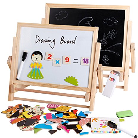 Wooden Drawing Board Bracket Magnetic painting Double-sided Art Easel Chalks & Bottom with Accessories Learning Play for Toddlers!