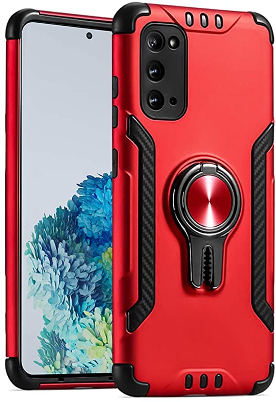 Ownest Compatible Samsung Galaxy S20 Case with Armor Dual with Ring Kickstand Fit Magnetic Car Mount and Heavy Duty Protection 2 in 1 for Samsung S20-Red