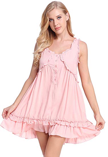 NORA TWIPS Womens Victorian Vintage Sleeveless Button Sleepwear Nightgown Ruffle Short Dress by (XS-XL)