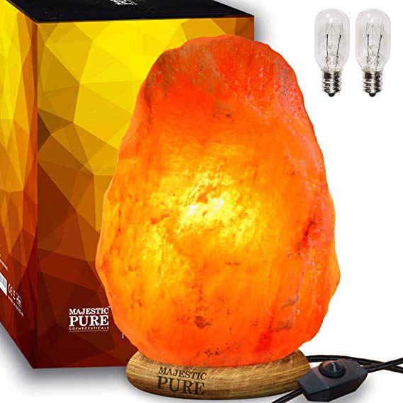 Majestic Pure Himalayan Salt Lamp - Natural Pink Salt Rock Lamp, Hand Carved, Wooden Base, Brightness Dimmer, 3 Bulbs, UL-Listed Cord and Gift Box, 8-11 lbs